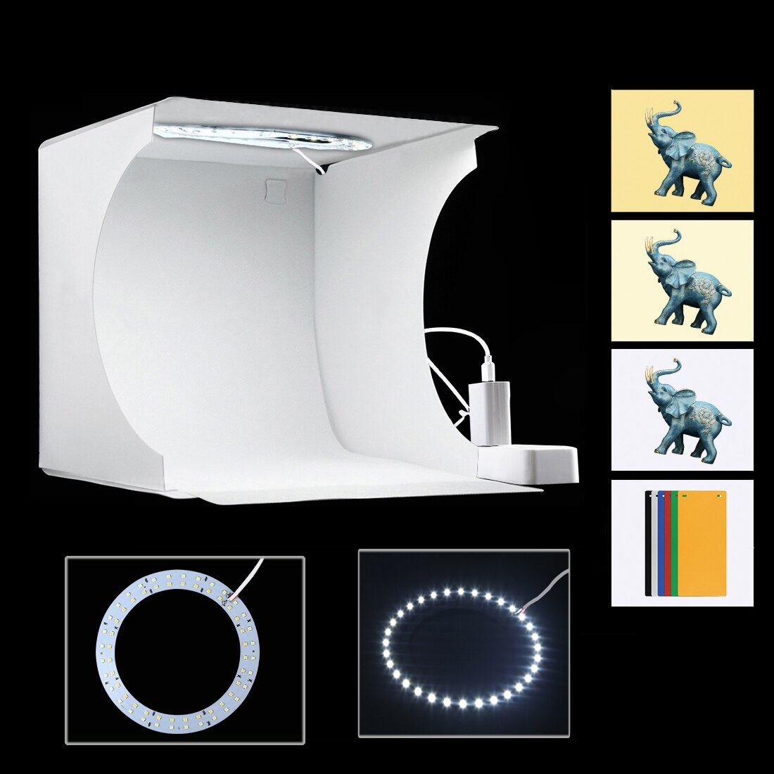 Mini Fotografia Lightbox Ring LED regola la luce Photo Studio Box Softbox Fotografia Box tenda Kit Shoot per cibo, gioielli, giocattoli