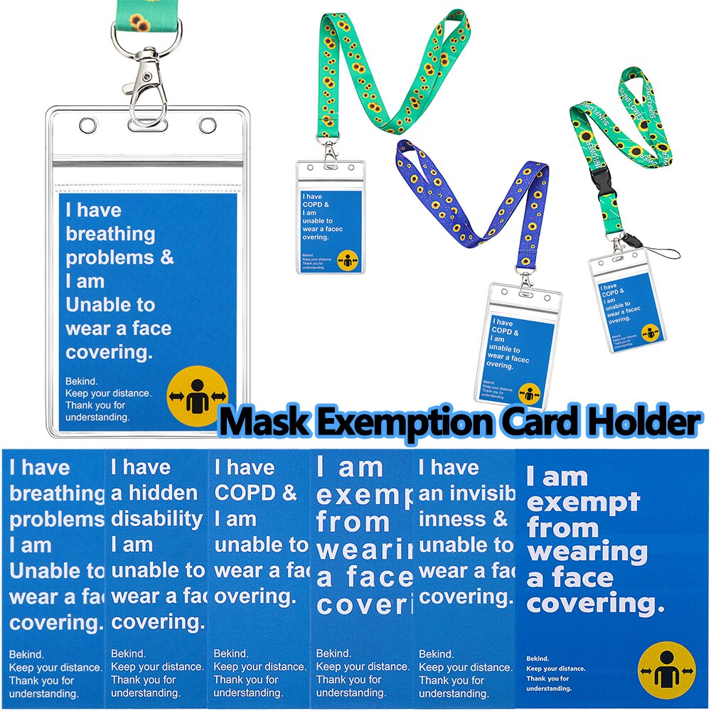 1 Set Lanyard + Mask Exemption Card Waterproof Durable Safe PVC Material ID Card or Keys Hodler Hidden Disability Lanyard