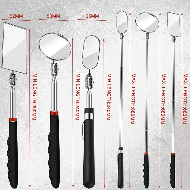 3 Pieces Telescoping Inspection Mirror Round Mirror Square Mirror Inspection Tool For Checking Vehicle,Observing Mouth
