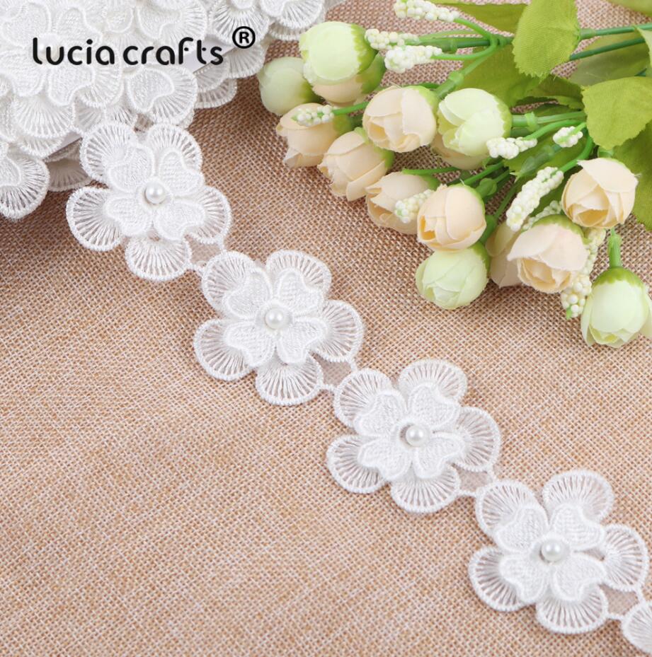 Lucia Crafts 1yard/lot 3D Flower Butterfly Lace Wedding Lace Trim Embroidered Handmade Patchwork Ribbon Sewing Supplies R0709: C9