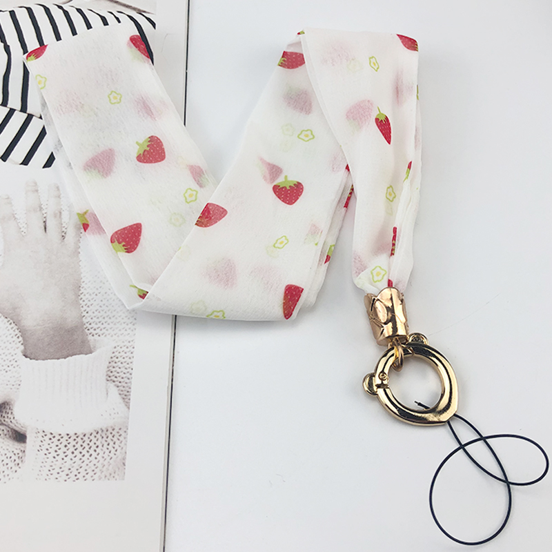 Wide Neck Print Lanyard Accessories for Rope to Hang the Mobile Phone Charm Badge Multipurpose Holder Credential Door Strap: Strawberry