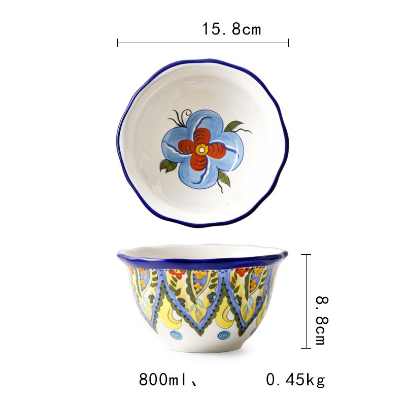 Kinesisk keramik porslin handritad blommönster retro salladsskål kopp hem vardagsrum dekoration tallrik: B