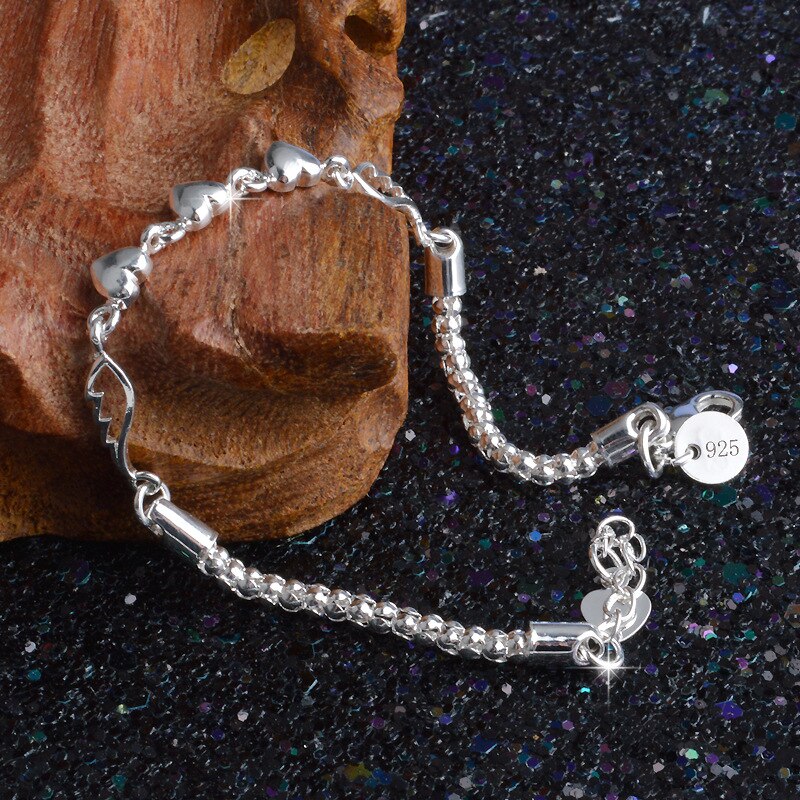 Pulsera de plata de ley 925 para mujer, brazalete de amor, de joyería