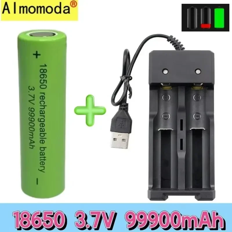 Batteria originale 18650 con grande capacità 99900Mah 3,7 V + caricabatterie torcia giocattolo batteria ricaricabile agli ioni di litio, spedizione gratuita: green