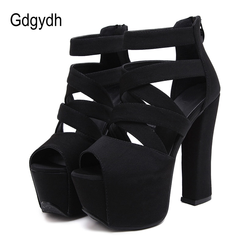 Gdgydh platå sandaler kvinnor högklackat med tjock klack mocka peep toe cross band sommar skor sandaler