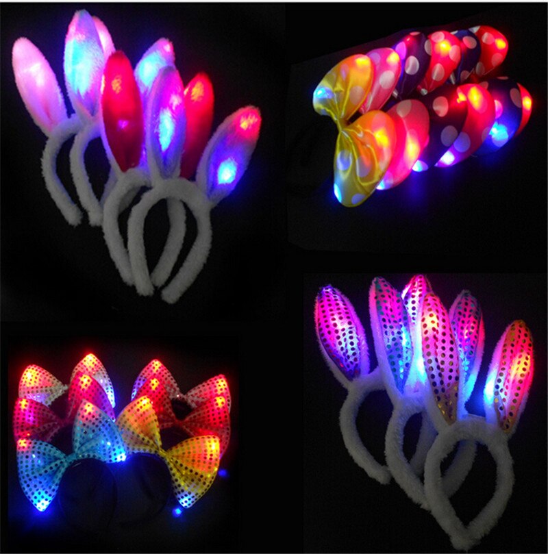 funny kawaii Flashing Dot Bow-knot Headband LED Glowing Head Hoop light-up toys Girls adults Headdress Party toys