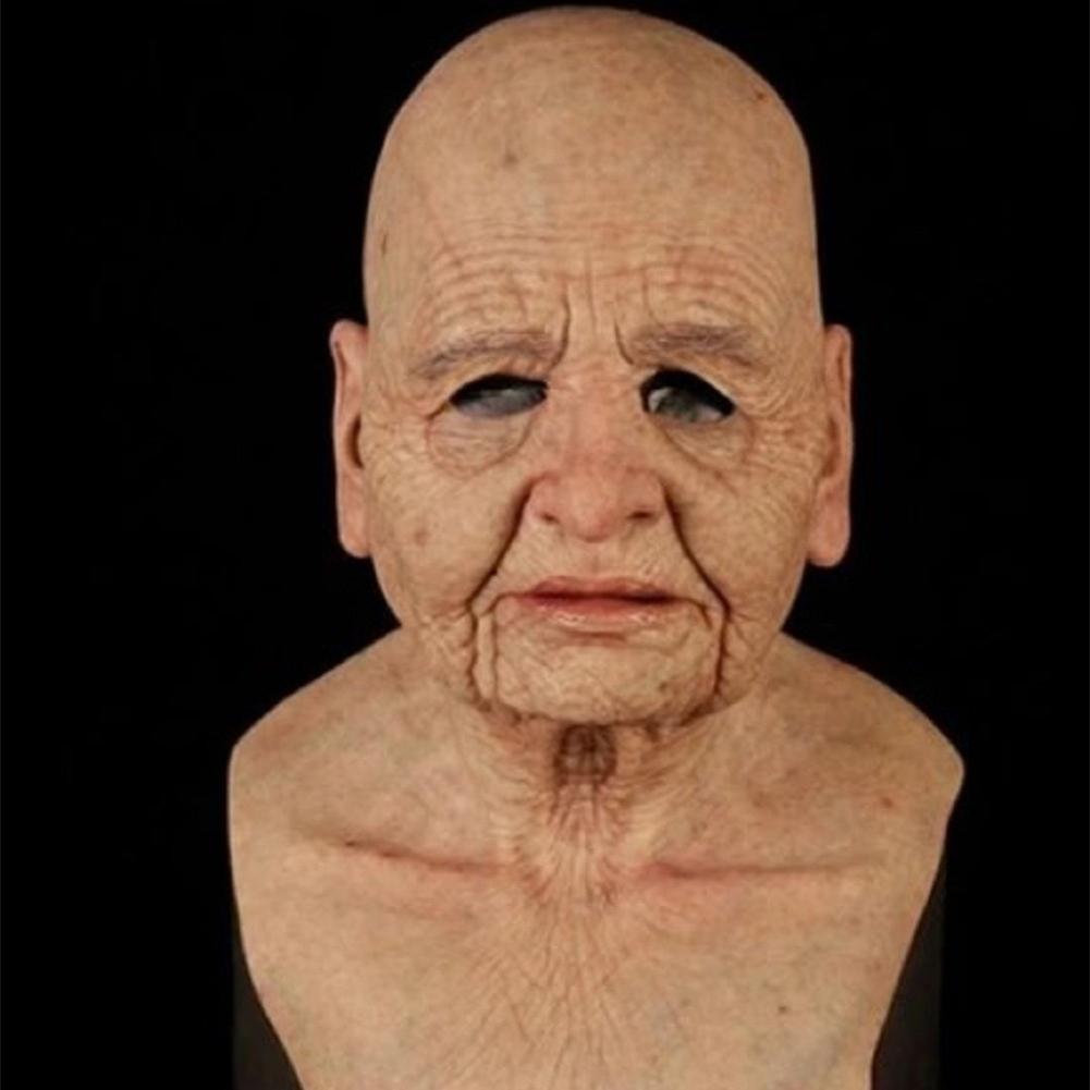 Kuulee Cosplay Bald Old Man Wrinkle Face Mask Halloween Party Carnival Props: bald woman