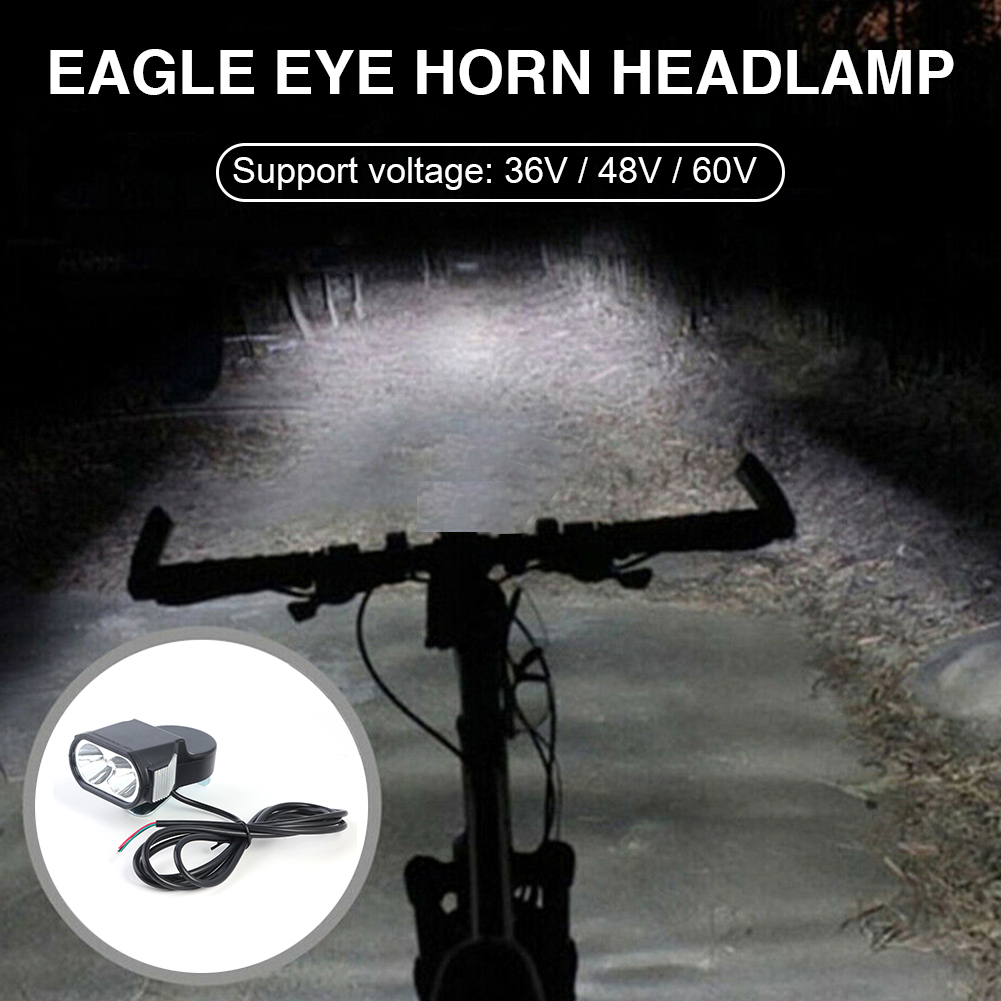 Faro LED para bicicleta eléctrica, 36V, 48V, 60V, Scooter Eléctrico, linterna para bicicleta, bocina, lámpara frontal, impermeable, faro de alta potencia para bicicleta eléctrica