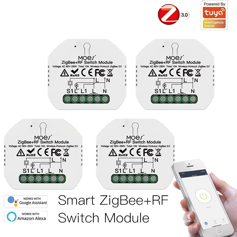 Tuya ZigBee 3.0 Smart Light Switch Module Smart Life Tuya Remote Control Work With Google Assistant Alex Yandex Smart Home: 4piece