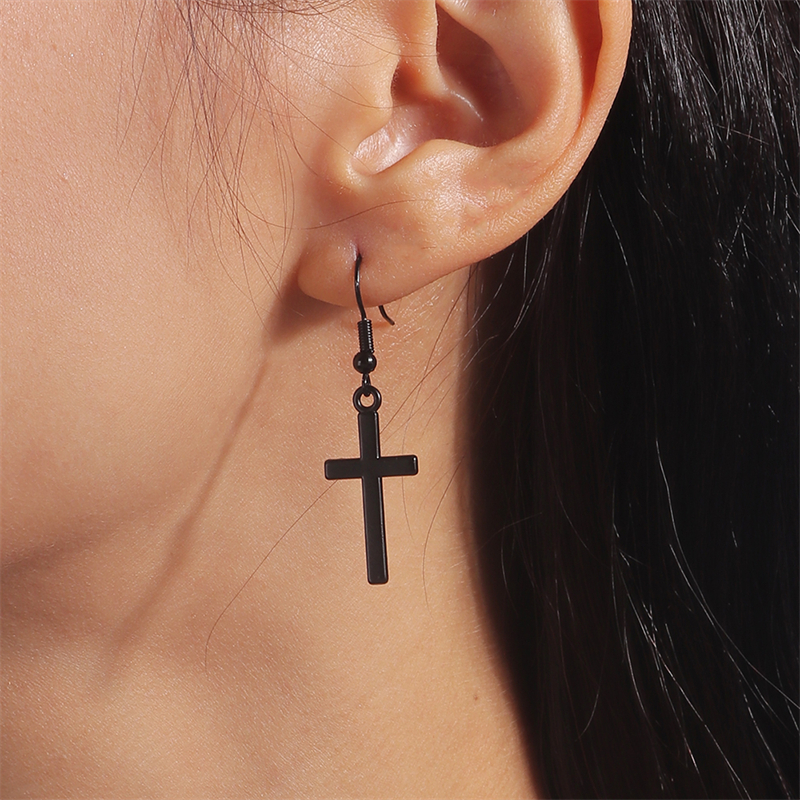 Nuevos pendientes colgantes de Cruz negra para mujer, pendientes de gancho colgantes de Cruz de Metal gótico, accesorios de joyería de para niñas