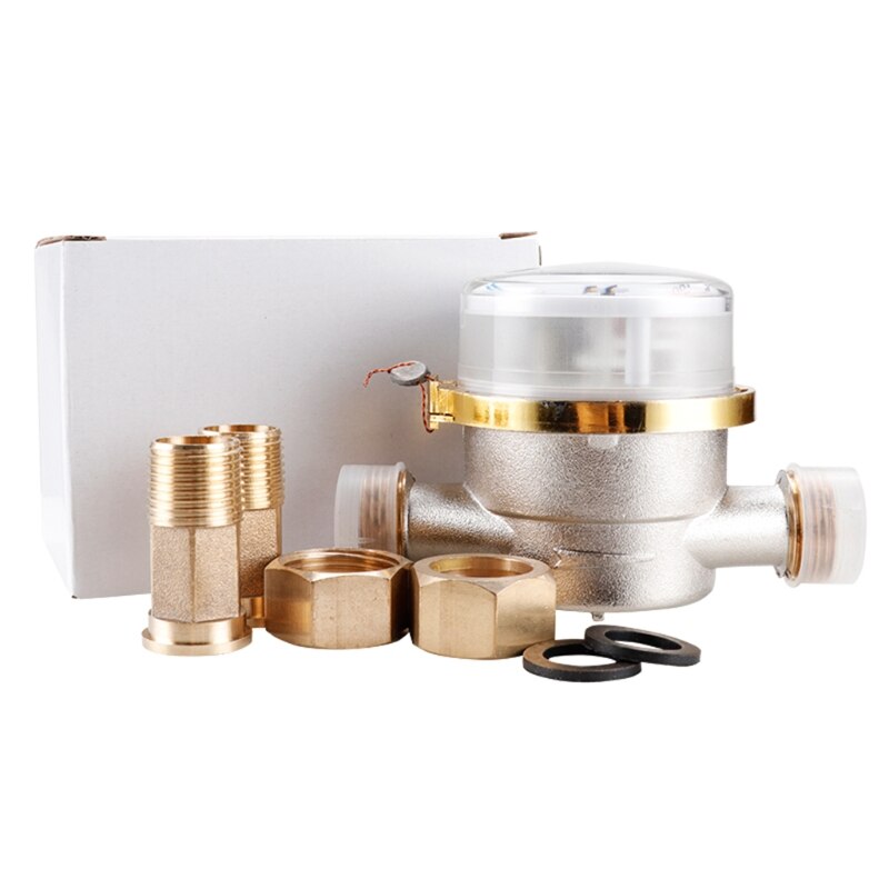 Medidor de agua mecánico de ala giratoria, 0-40 ℃, E-TYPE en frío de 1/2 "-3/4", 2,5 m, 3/h, PRECISIÓN DE 0.0001m3 con todo el conector de cobre