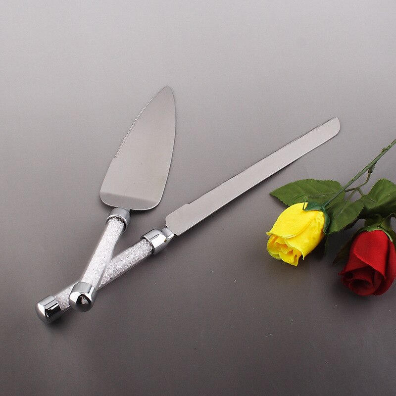 2 stuks Zilveren Cake Knife Server Set Acryl Handvat Glazen Kristallijn Cake Spatel Wedding Party Rvs