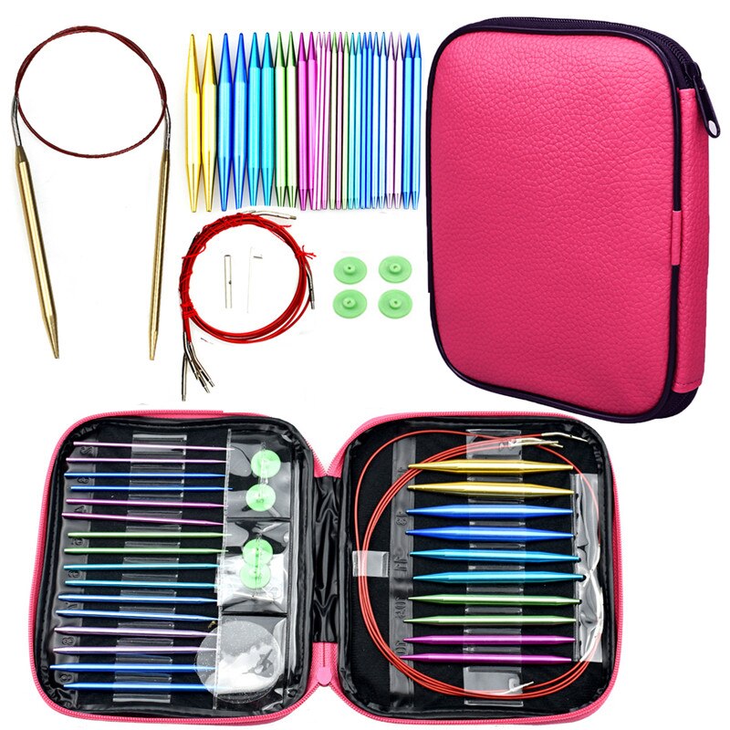 Circular Knitting Needles Set 26pcs Interchangeable Crochet Needles for Crochet Yarn Knitting Accessories Kit for Beginners: Style A