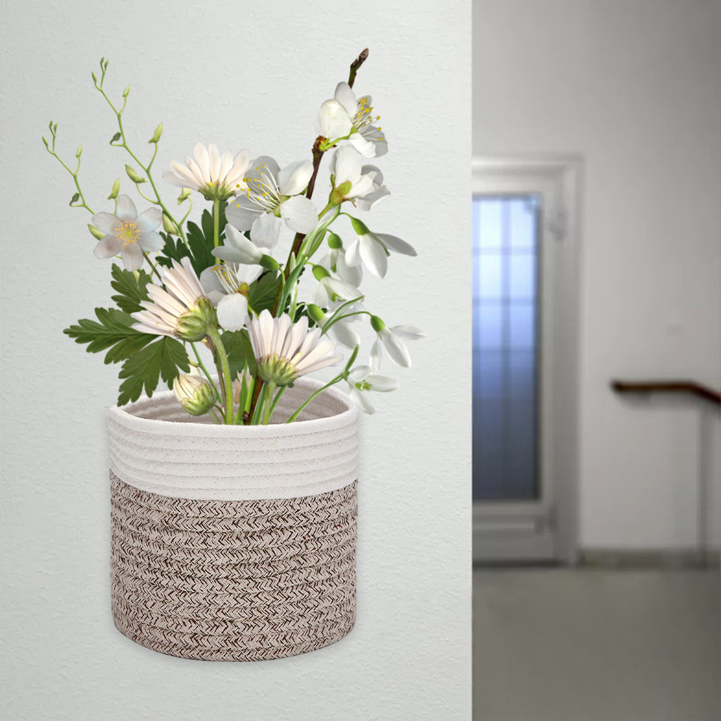 2 Pieces Small Cotton Rope Basket Sets Woven Baskets Storage Hanging Baskets for Organizing Round Baskets for Plants