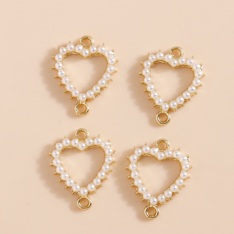5 pezzi di perle d'imitazione cuore d'amore connettori pendenti per gioielli fai da te creazione di collane fatte a mano bracciali orecchini ciondoli artigianali: Oro-colore