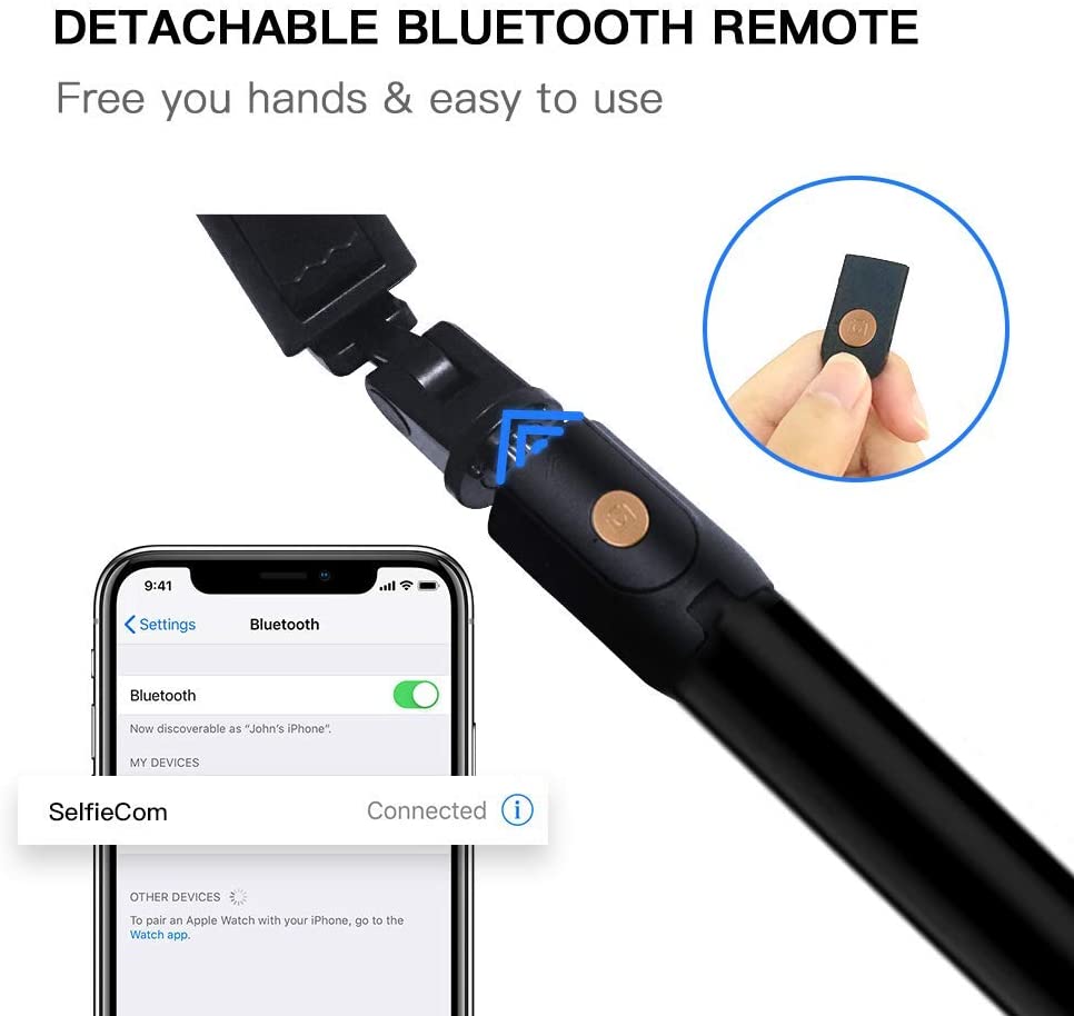 Palo de Selfie 3 en 1, palo de Selfie extensible, trípode con Bluetooth desmontable, soporte remoto inalámbrico para teléfono