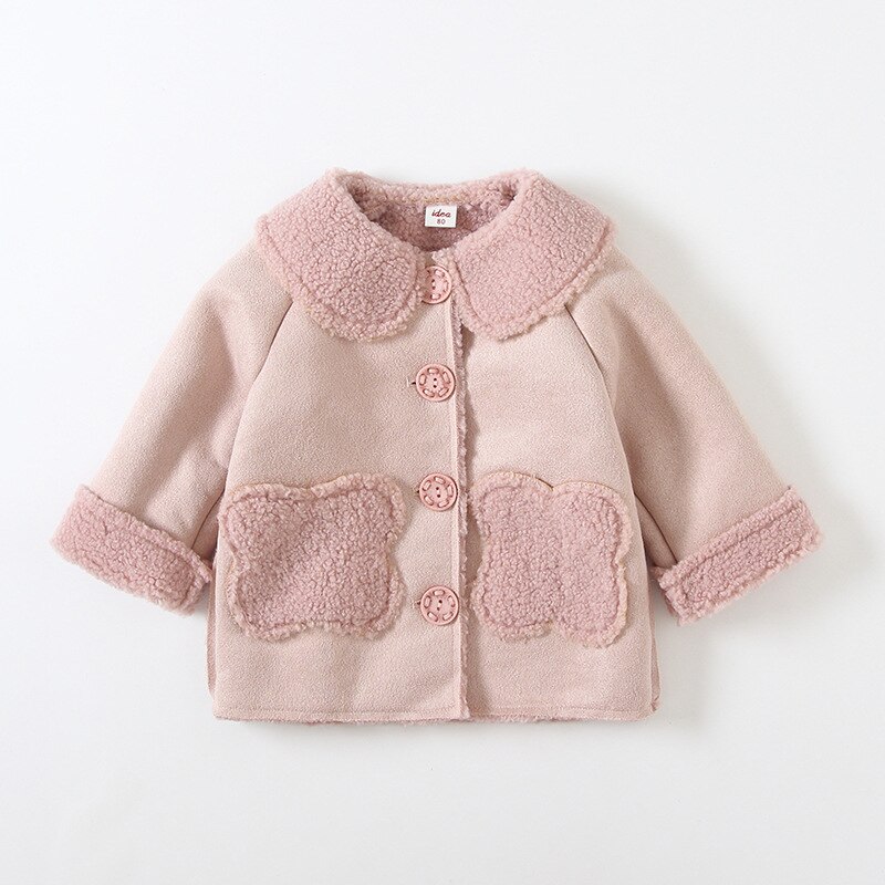 Babymeisjes wollen jas winter peuterkleding kinderen warme fluwelen jassen kinderen meisjes bovenkleding kosten meisjes winter wollen jas: Roze / 24m