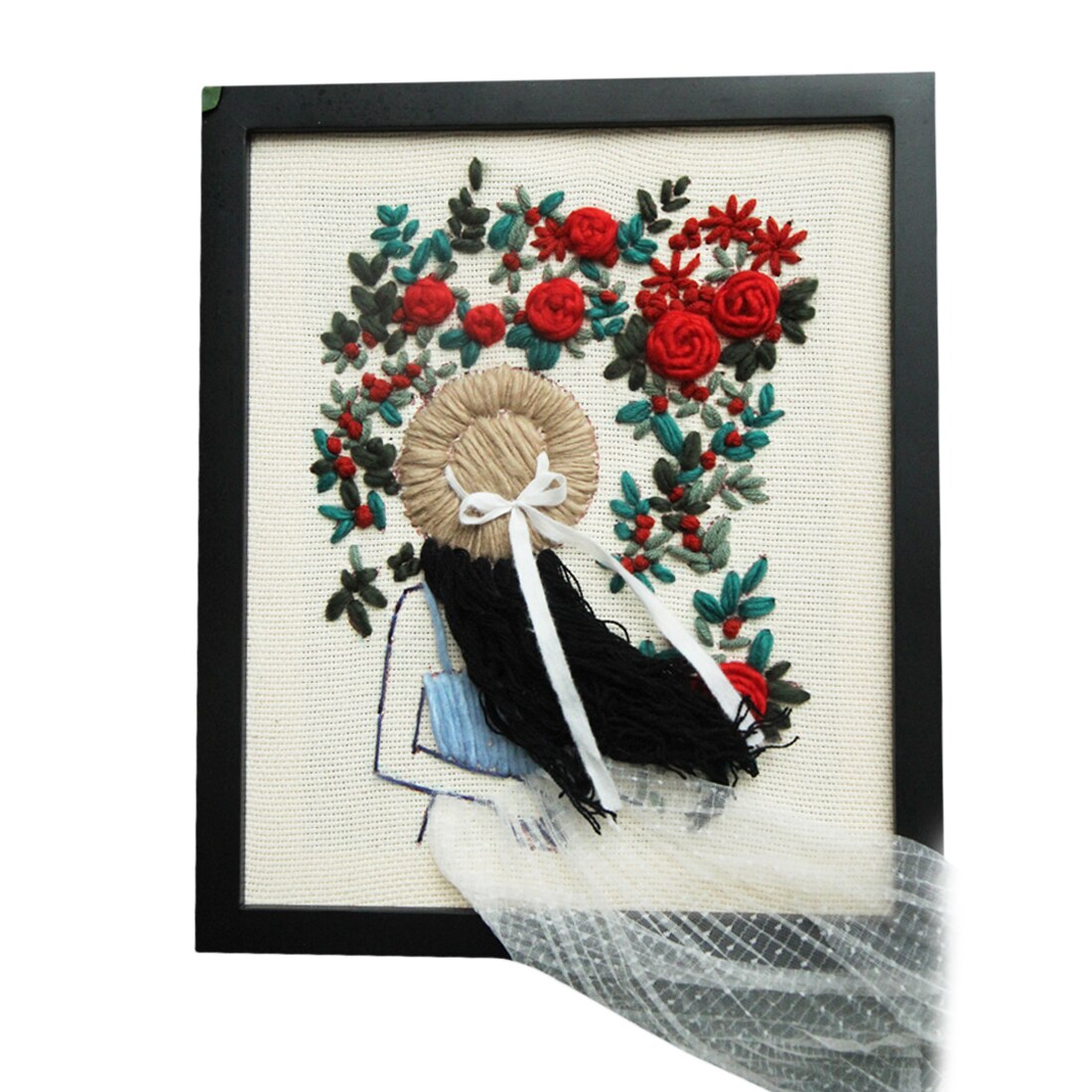 Bricolage tricot laine tapis Kit d'accrochage artisanat laine broderie avec 25x30cm cadre en bois: 6