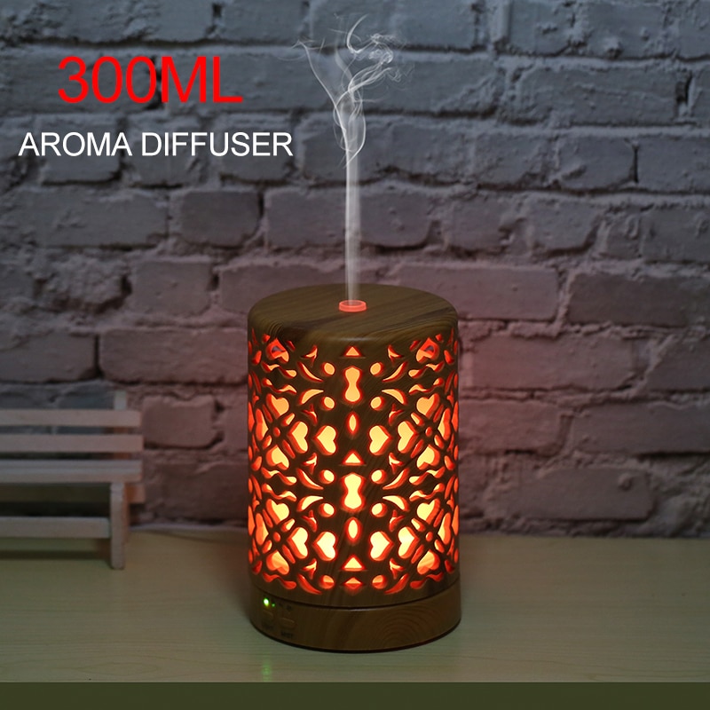 300 ml luchtbevochtiger houtnerf geurverspreider elektrische essentiële olie aromatische air diffuser met 7 kleur LED nachtlampje