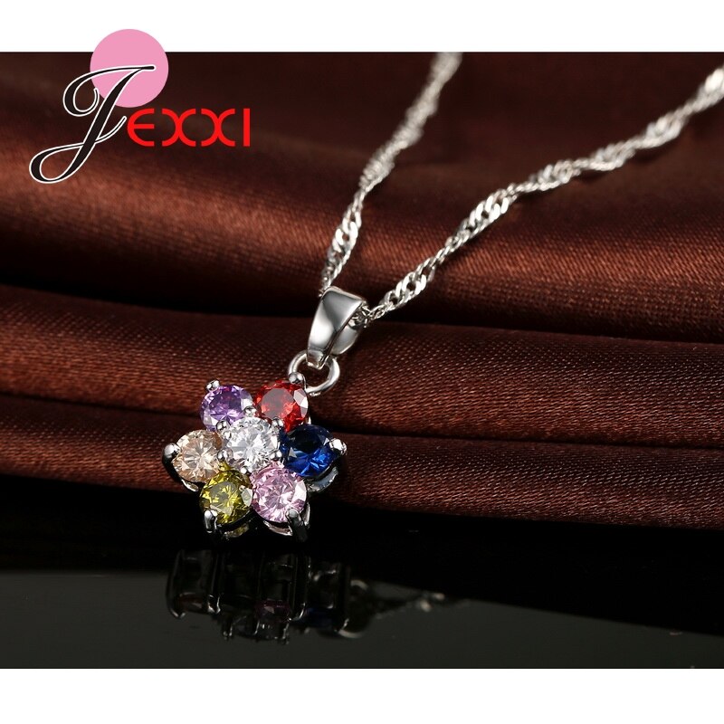 Exquisite Multi Kleur Zirconia Bloem Ketting Crystal Piercing Oorbellen 925 Sterling Sivler Sieraden Sets