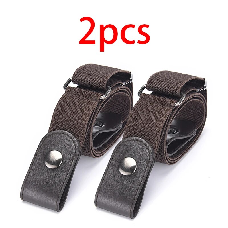 2 uds banda elástica ajustable cinturón Invisible cinturones sin hebilla para mujeres hombres pantalones vaqueros vestido sin hebilla fácil de usar: Café
