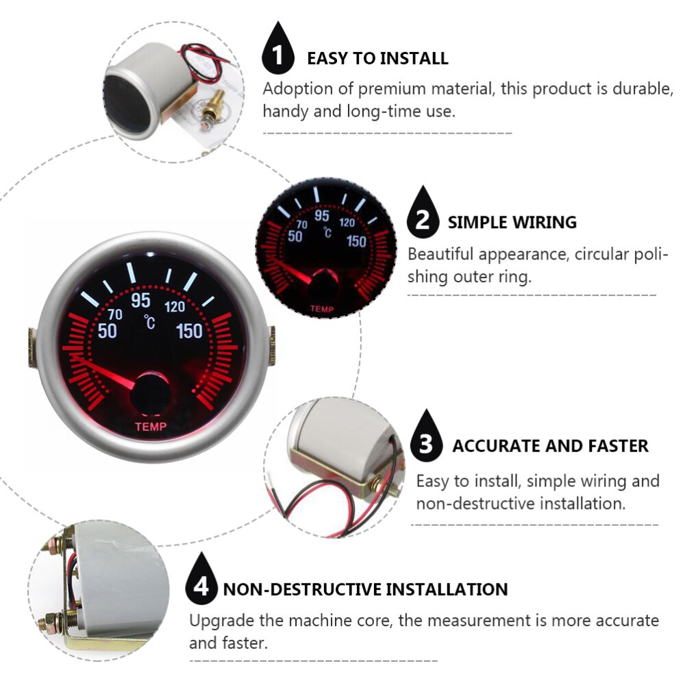 1pc 2V Oil Temperature Gauge 52mm Auto Car Oil Temp Gauge Oil Temp Tester