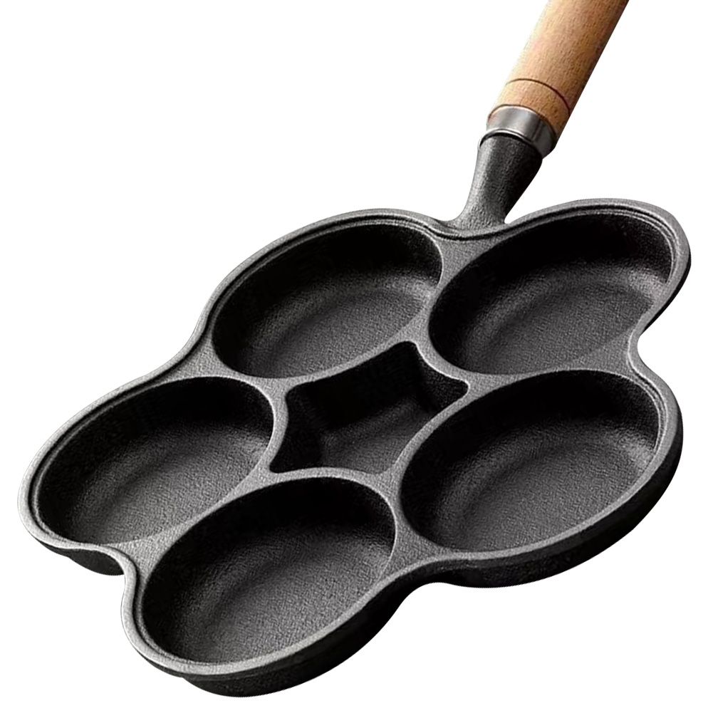 5-ronde gaten eierkoekenpan gietijzeren kookgerei pannenkoekpan creatieve ontbijtgrill kookpot voor gasfornuis inductiekookplaat