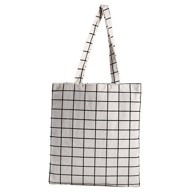Nouvelle femmes toile Plaid Eco réutilisable Shopping sac fourre-tout Plaid sac à bandoulière noir blanc