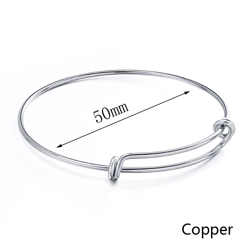 5pcs Multi Size Copper Gold Rhodium Plated Wire Charm Expandable Blank Bracelet Bangles For Women DIY Love Bangle: Rhodium Plated 50mm