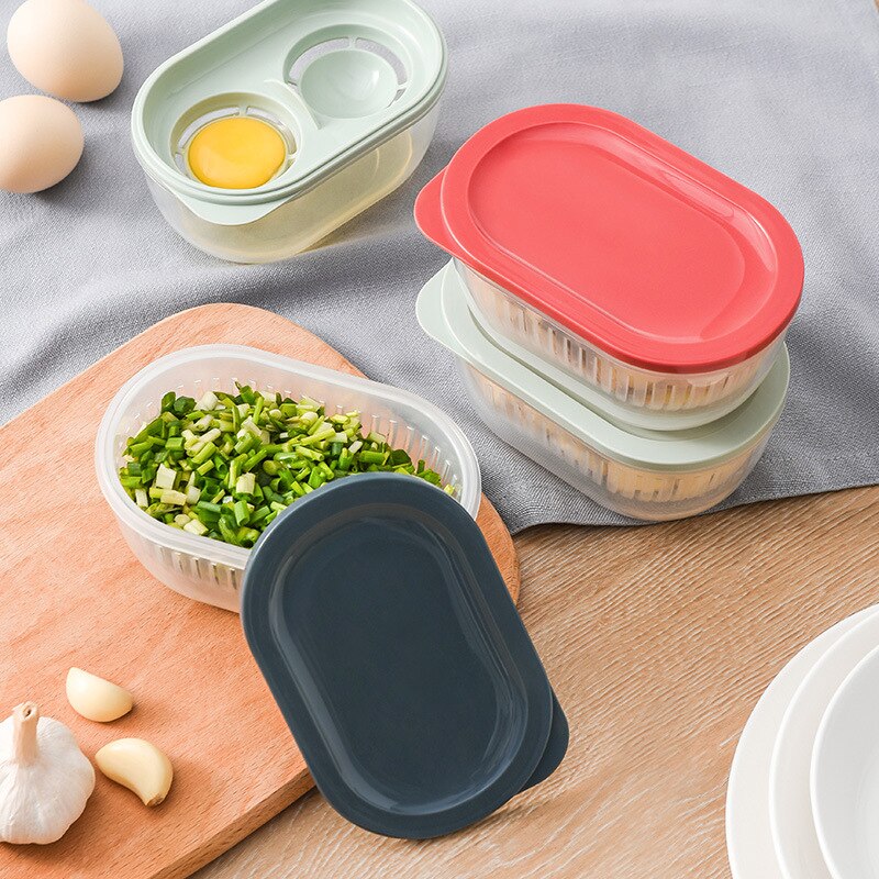 Green Onion Crisper Kitchen Ginger Garlic Storage Box Refrigerator Fruit Portable Square Freshness Preservation Drain Seal Box