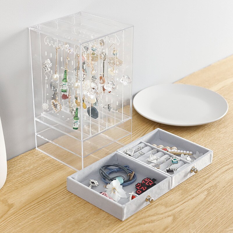 Stud Earrings Jewelry Necklace Acrylic Hanger Plastic Transparent Earrings Storage Box Drawer Cosmetic Make Up Organizer