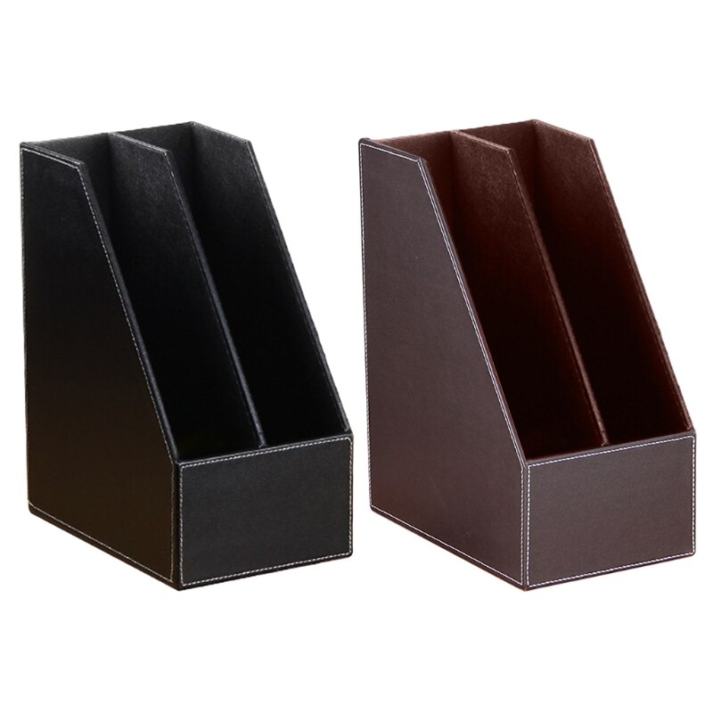 2 Slots PU Leather File Holder Magazine Rack Newspapers Organizer Cabinet Documents A4 Paper Storage Tray for Office
