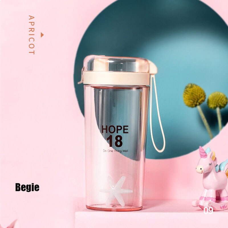 Sport Water Bottle Plastic Tumble Gym Leak-Proof Coffe Cup Drinkware Protable Transparet Bottle: Begie