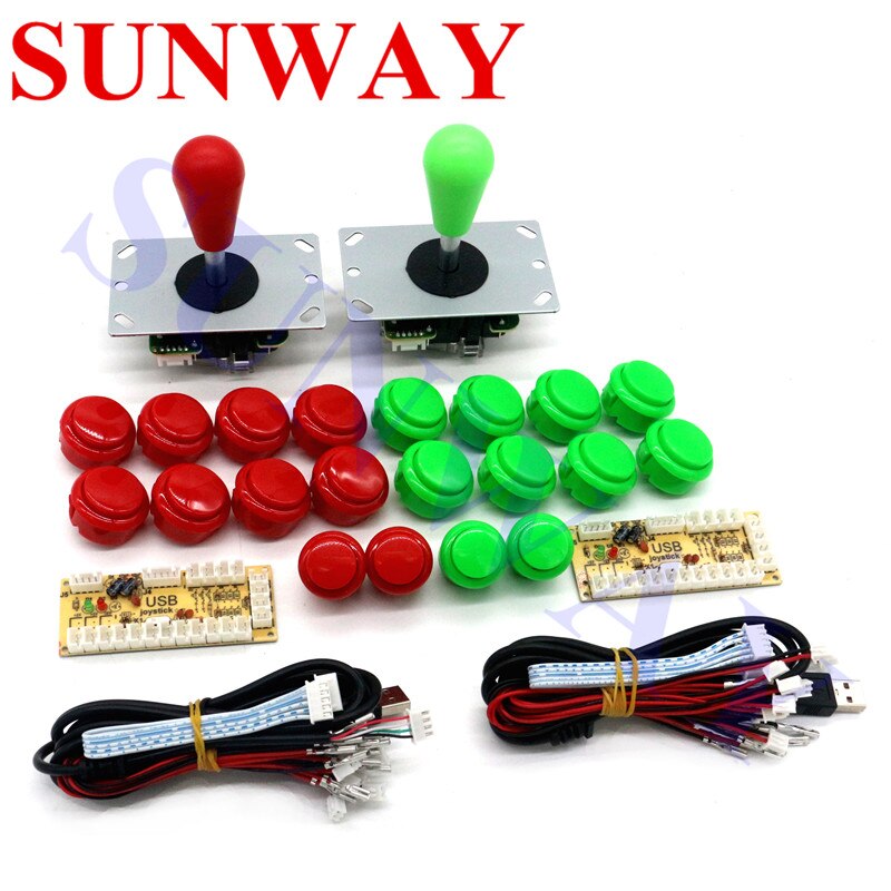 Arcade Joystick DIY Kit Zero Delay Arcade DIY Kit USB Encoder To PC Arcade Sanwa Joystick + Sanwa Push Buttons For Arcade Mame: Red and Green