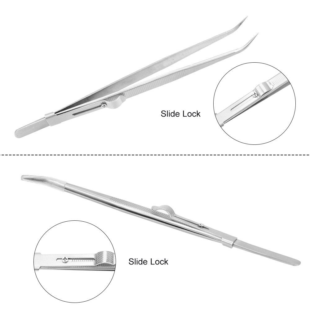 DIYWORK Presicion Industrial Tweezers for Jewelry Electronic Curved Tip Anti Static Stainless Steel Slide Lock Adjustable