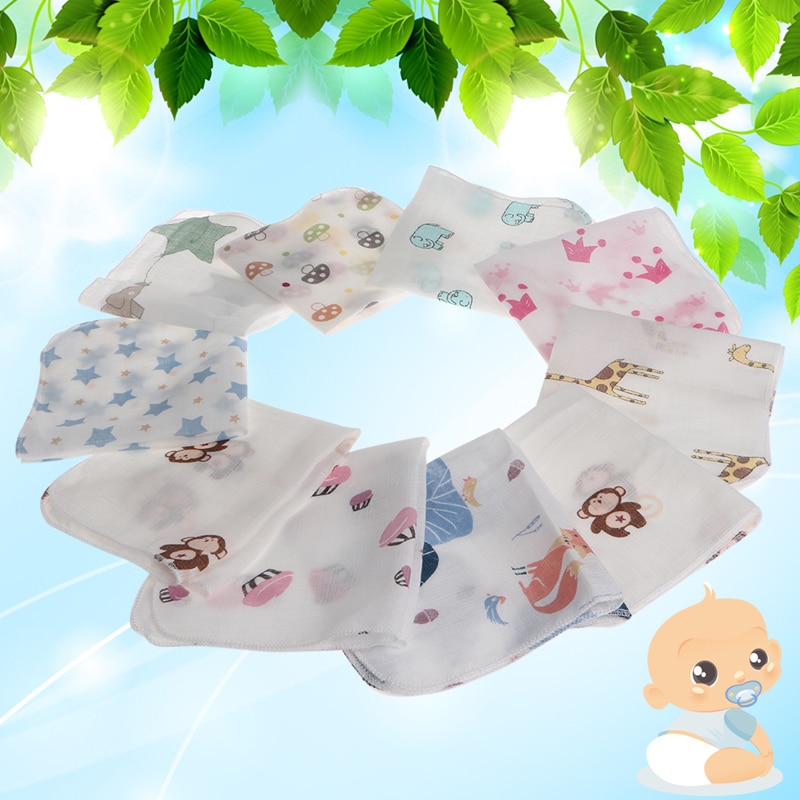10Pcs Baby Baby Handdoek 28*28Cm Mousseline Handdoek Zakdoeken Twee Lagen Veeg Handdoek