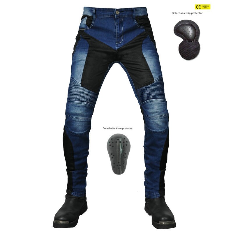 Summer Mesh Jeans Motorcycle Pants Breathable Motorbike Pants Anti-Fall Riding Pants Motocross Men Jeans Protection CE Certified: Blue Pants / XXXXL