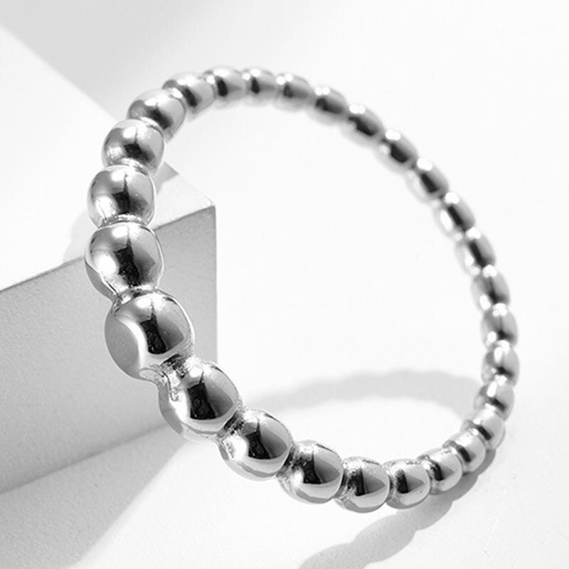 Anillos de plata de acero inoxidable originales para mujer, joyería auténtica para boda, bola redonda apilable con cuentas