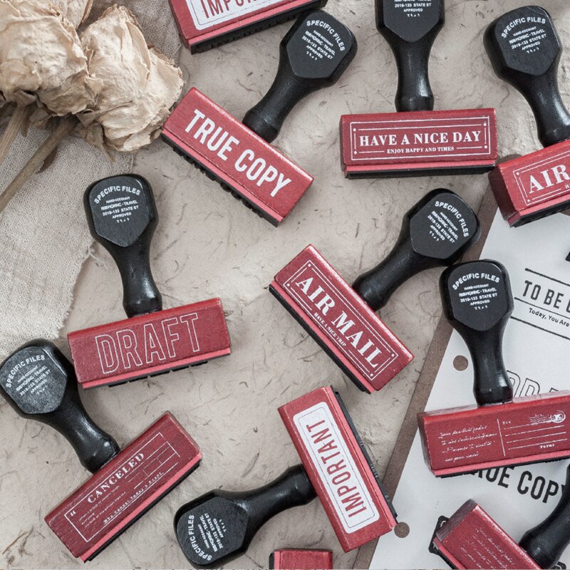 Sello clásico de madera con mango, sello de serie DIY de goma de madera, sellos para álbum de recortes, papelería, álbum de recortes, sello estándar