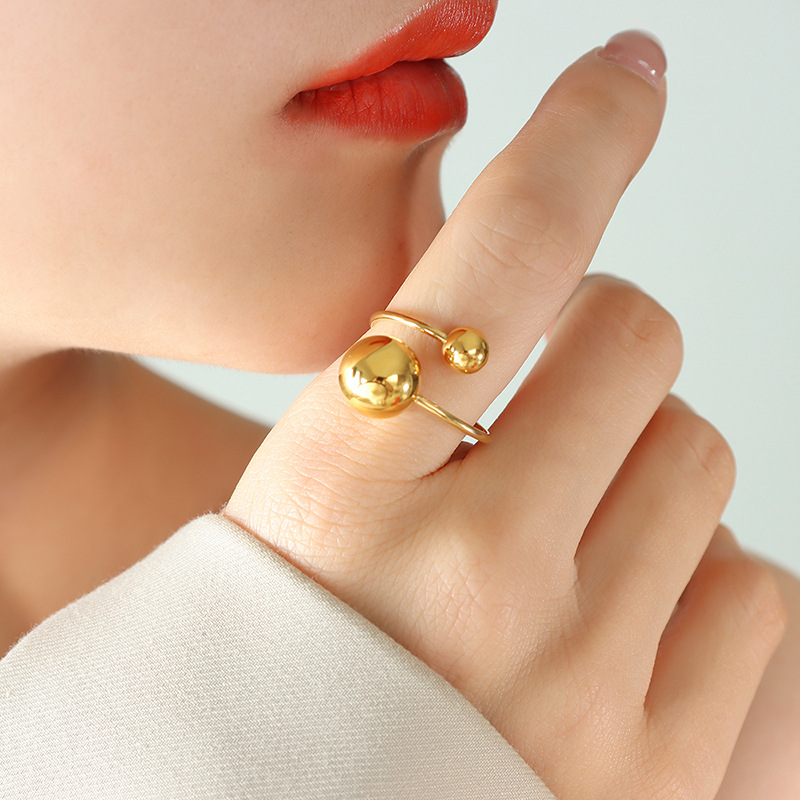 Anillos de acero inoxidable ajustables para mujer, anillo abierto Punk chapado en oro de 18K, accesorios de joyería de , para parejas: Negro