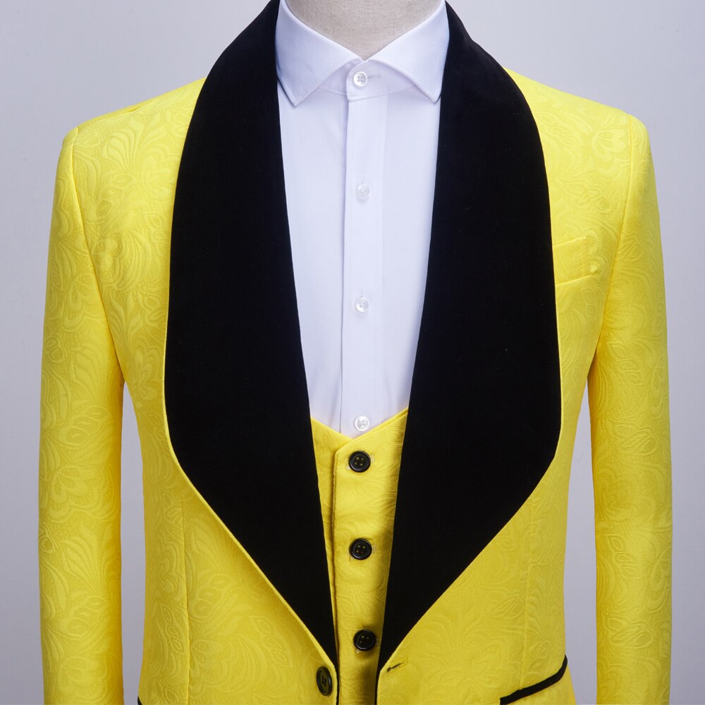 Nuovo abito da uomo classico Slim Fit Masculino abiti da sera per uomo scialle risvolto smoking da sposo giallo viola abbigliamento da sposa 3 pezzi