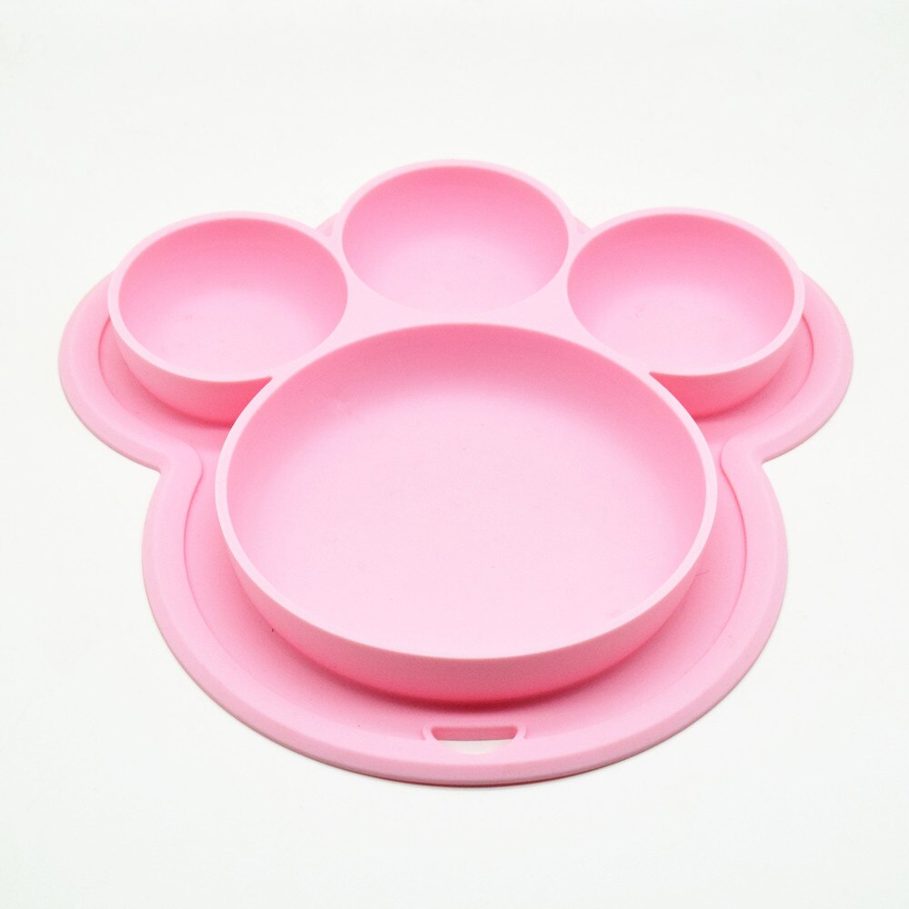 Baby siliconen bord, voedingsbakjes, bpa-vrij, zuignap, peutertrainingsservies, schattige cartoonbeer, kleurrijke borden voor kinderen: Roze