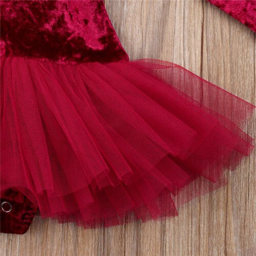 enfant en bas âge enfant bébé filles body rouge velours Tulle bébé filles fête d'anniversaire de mariage vêtements nouvel an costome pour les filles