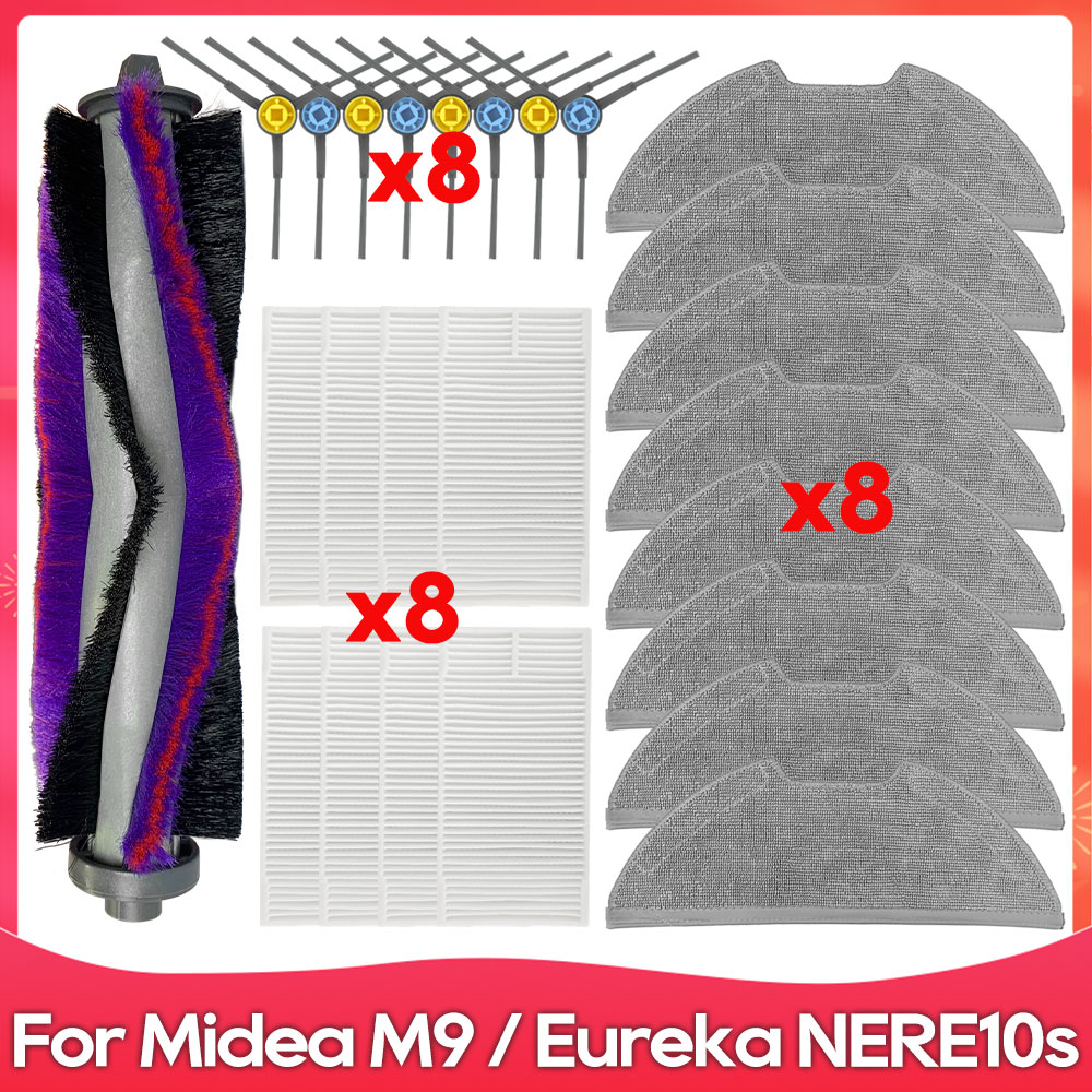 Compatible con ( Midea M9 / Eureka E20 Plus / NERE10s E10S / Obode A8 ) Piezas de Repuesto, Accesorios, Cepillo Principal y Lateral, Filtro, Paño de Mopa.: Rojo