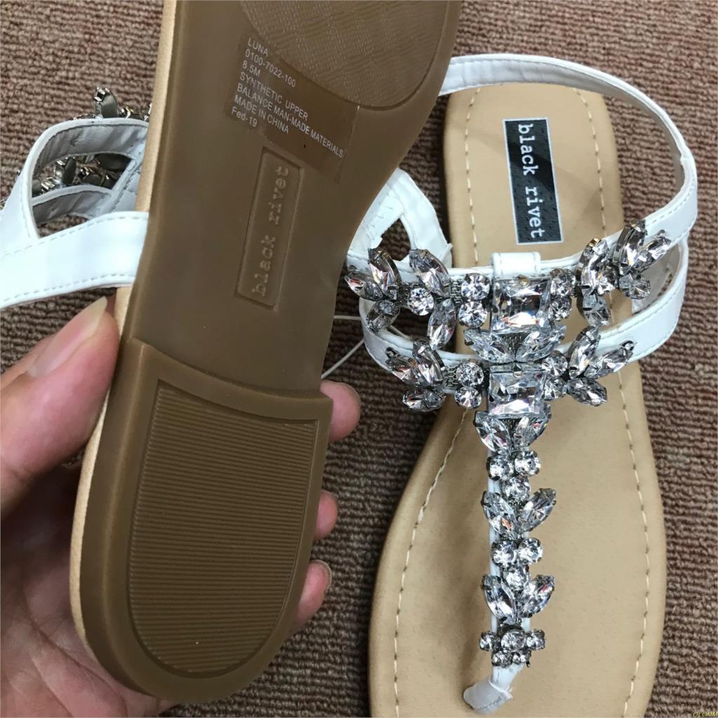 Sandalias planas de boda para mujer, zapatos con diamantes de cristal de talla grande, sin cordones, Blanco nupcial, talle grande, con punta de perla ostentosa, zapatos con aro