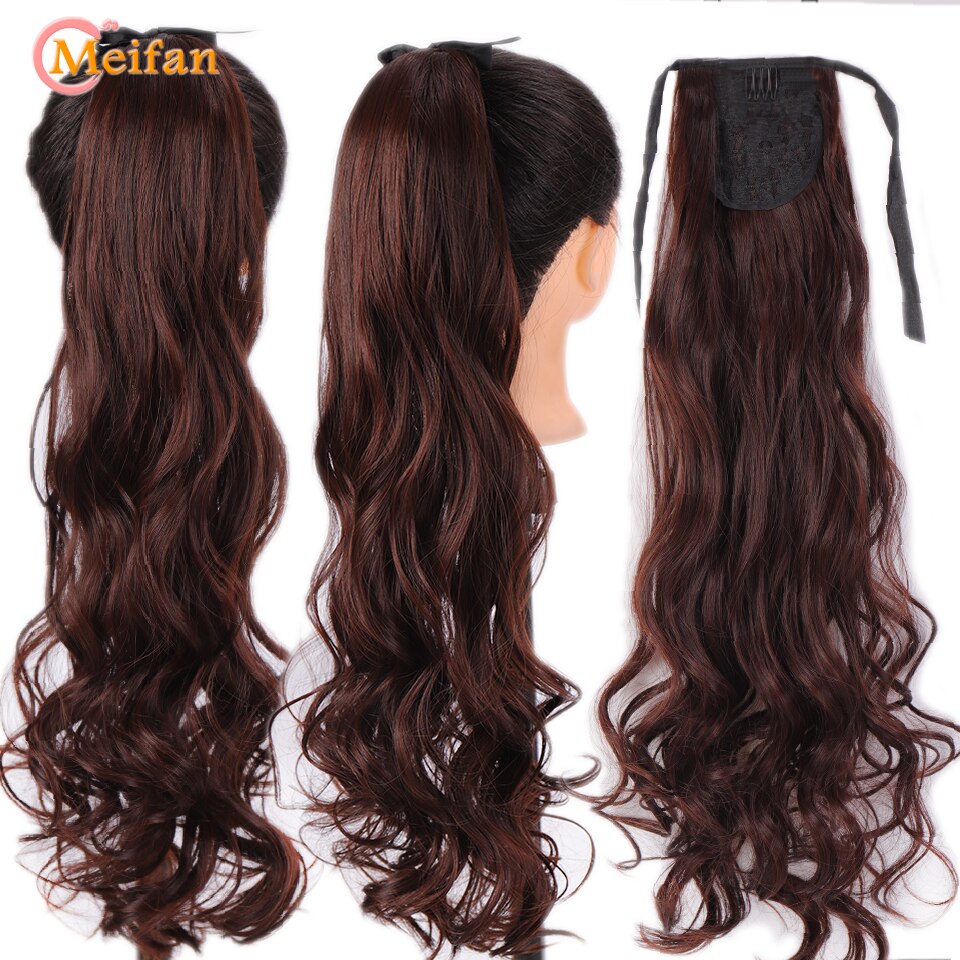MEIFAN-coletero largo ondulado rizado, extensión de cabello con cordón, postizo sintético Natural con horquillas