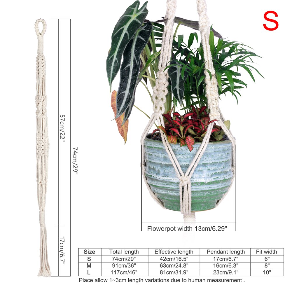 Wituse macrame växthängare krok grytlapp handgjord 100%  bomullssnöre växthängare hängande korghållare enkel/tofs 28 35 46 ": Stil  b 74cm