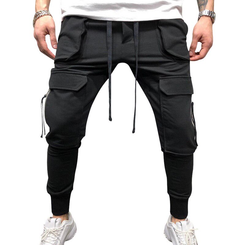 Men Pockets Casual Cargo Pants Slim Joggers Hip Hop Sweatpants Fahsion Men Drawstring Pencil Trousers Gym Pantalon Homme: XXXL / Black