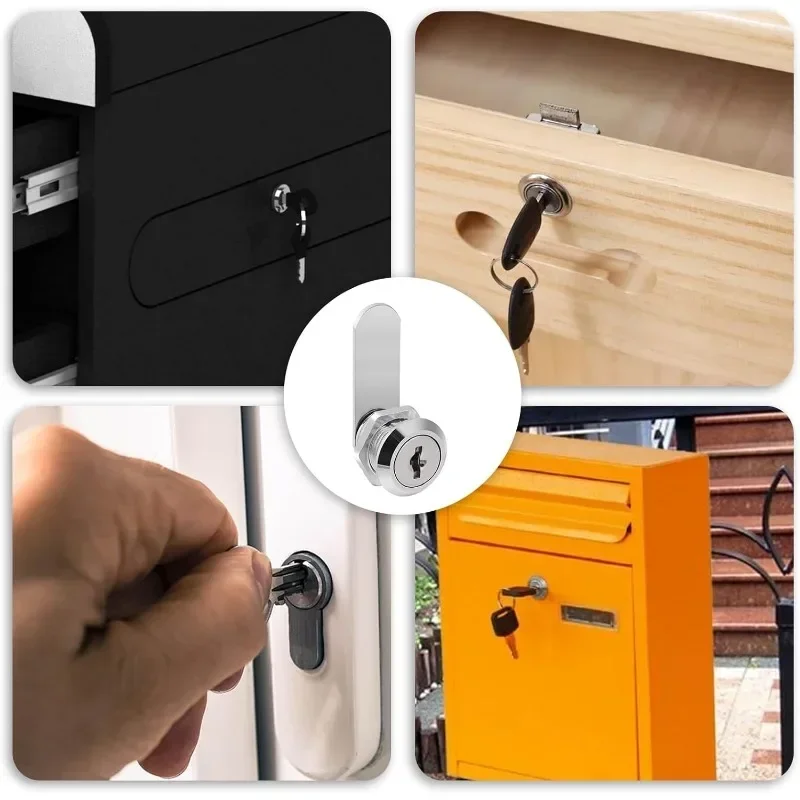 Cam Lock Set Drawer Cabinet Locks Cupboard Locker Furniture Hardware Door Cabinet Lock with 4 Keys and 4 Different Lock Plates