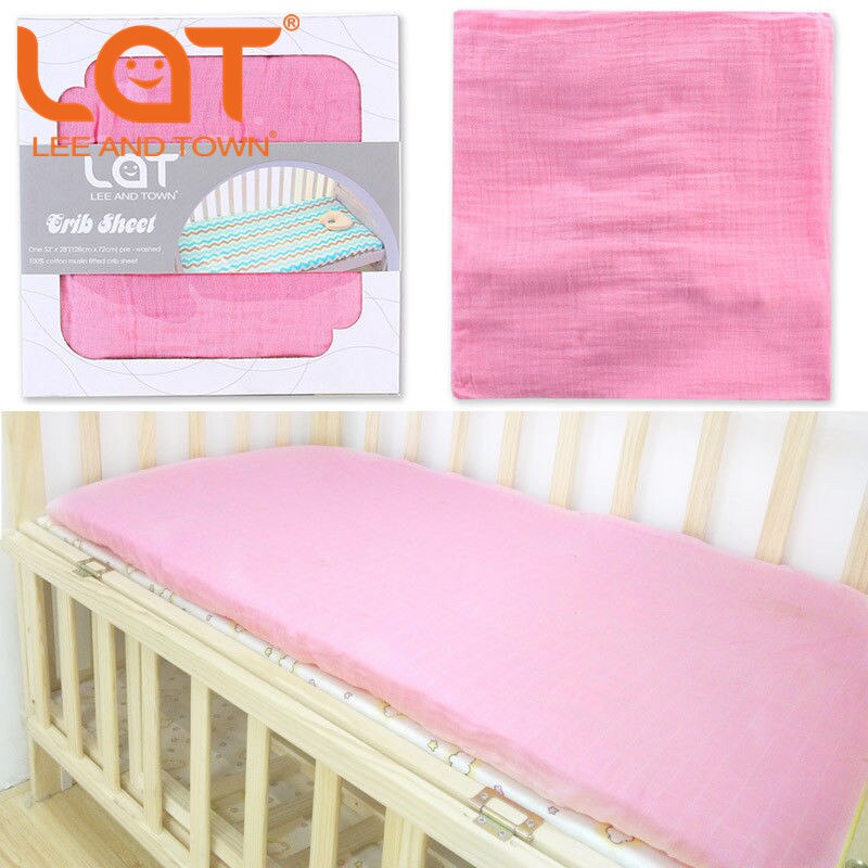 Bomuld krybbe lagen blød åndbar baby seng madras dække tegneserie nyfødt sengetøj til barneseng størrelse 130*70cm: Solid lyserød